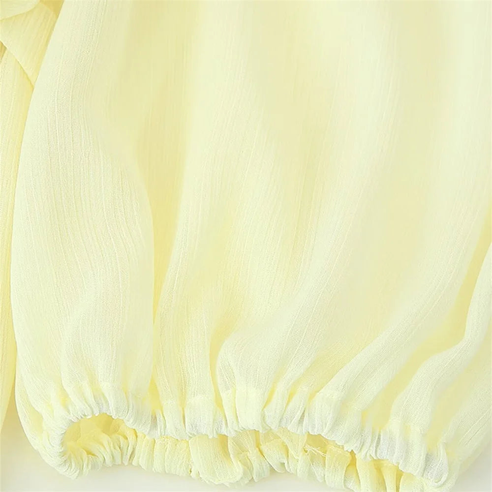 women's long sleeved mesh pleated loose casual dress summer new product solid color temperament long skirt