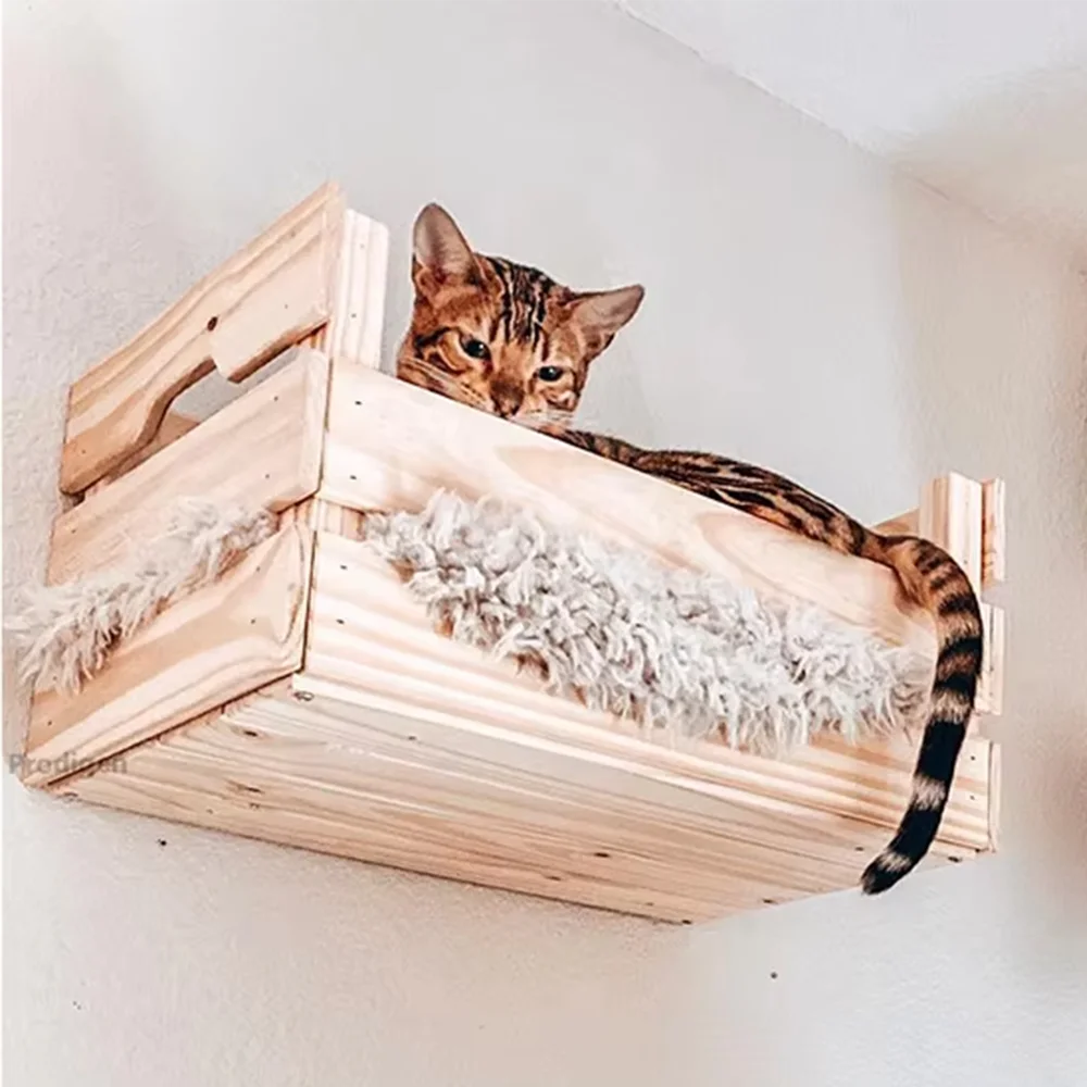 Wall mounted cat wooden basket wall cat bed cat tree modern cat wall solid wood furniture suitable for cats sleeping