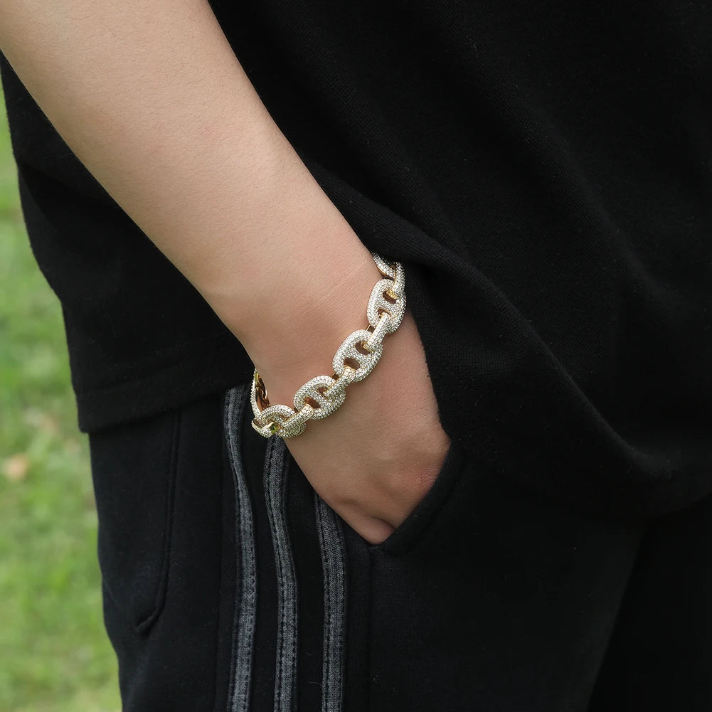 UWIN Pig Nose Shape Chain Bracelets Iced Out Full Cubic Zirconia Stones Fashion Jewelry for Women & Men