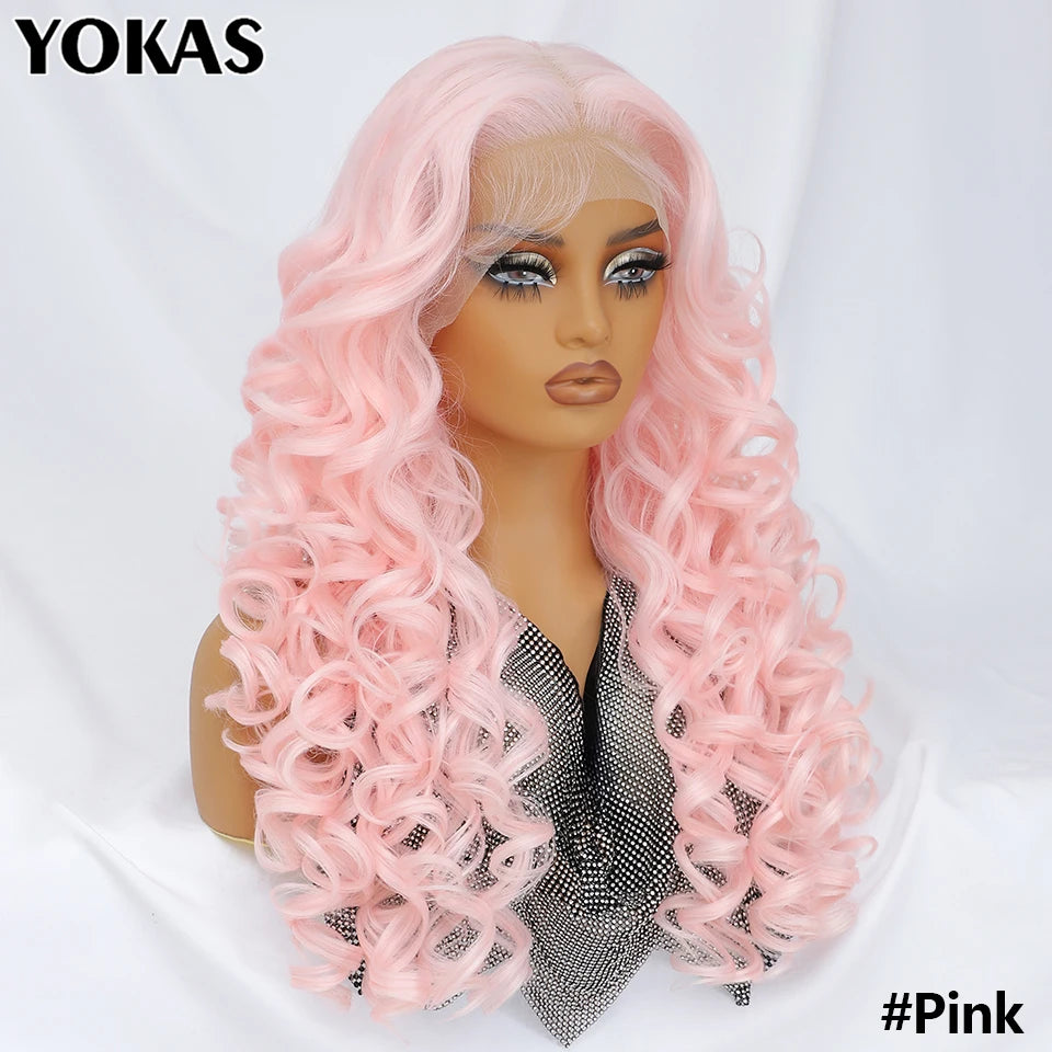 Lace Frontal Wigs 13X6 Synthetic Curly Lace Frontal Wigs With Bangs For Afro Women Pink Blonde Women Wigs With Baby Hair Latisha
