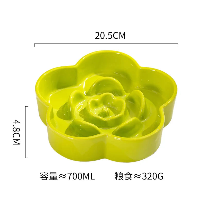 Ceramic Dog Slow Food Bowl Anti-choking Medium and Large Dog Food Basin Cat Bowl with Wooden Frame Pet Feeding Supplies With