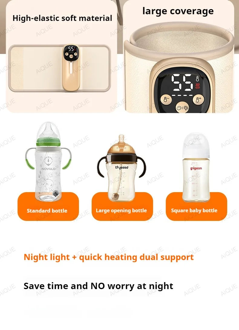 AiQUE 10400mAh Cordless Baby Bottle Warmer Smart Temperature Control USB Fast Charging Outdoor Travel Milk Warmer for Feeding