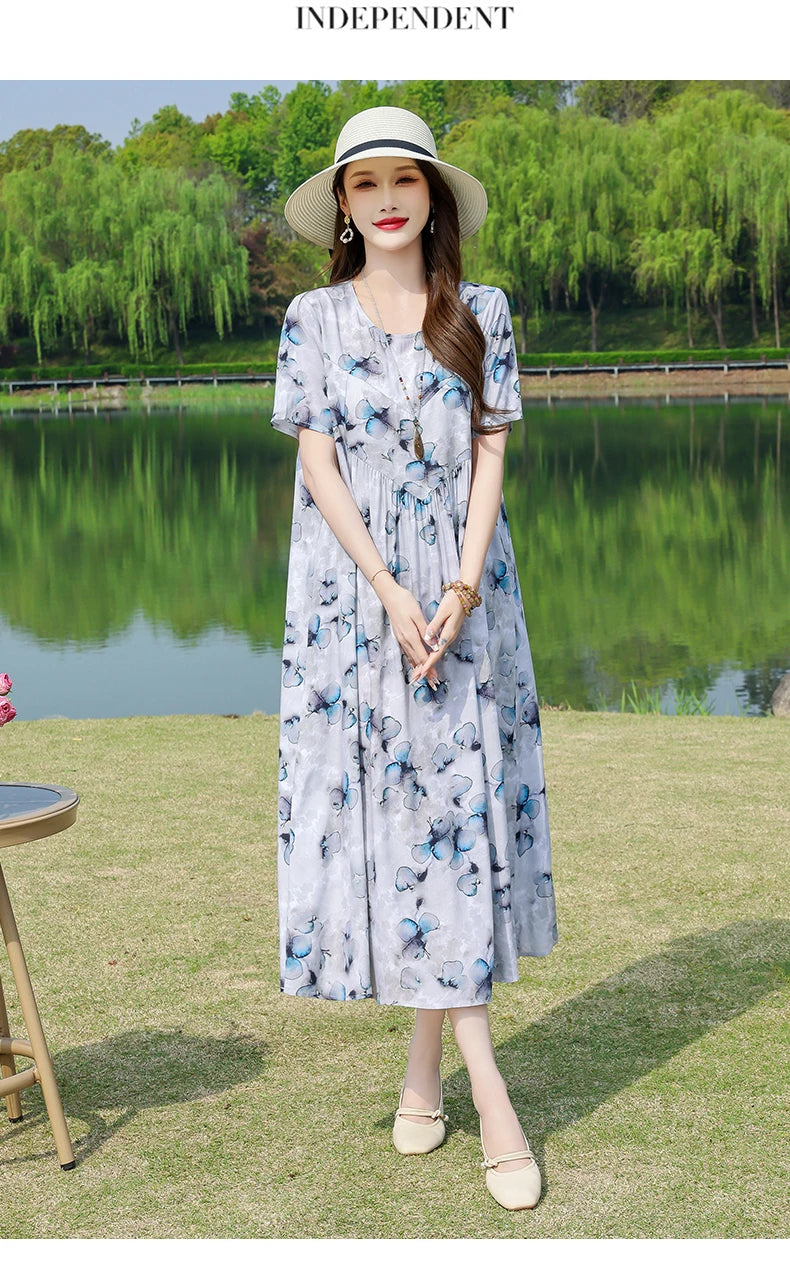 New Fashion Summer Dresses For Women 2025 Elegant Casual Short Sleeve Dress Soild Colour Women Clothing