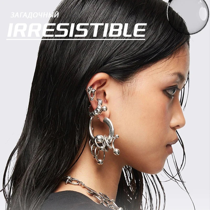 Unique Copper Jewelry Accessories for Men & Women: Avant-Garde Cluster Hoop Earrings, Distinctive Mixed-Metal Shape Body Jewelry