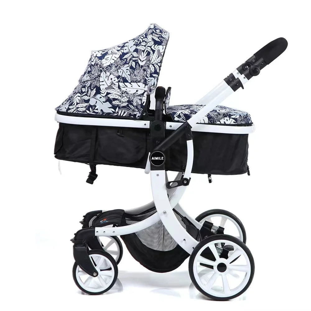 Leather 2 in 1 Baby Stroller,Two Way Stroller,Car Seat Newborn Bassinet,travel white folding baby stroller,baby Carriage Pram