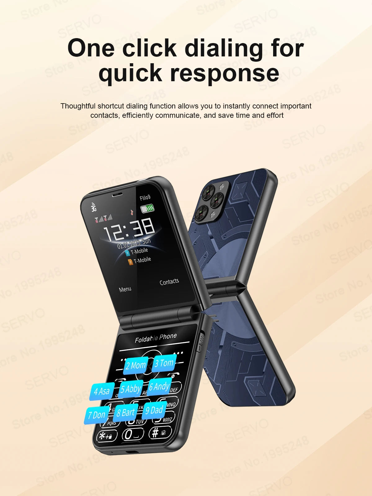SERVO Flilo9 Foldable Mobile Phone 3G WCDMA Call Recording Speed Dial FM Radio Blacklist Torch Flip Cellphones Dual SIM Standby