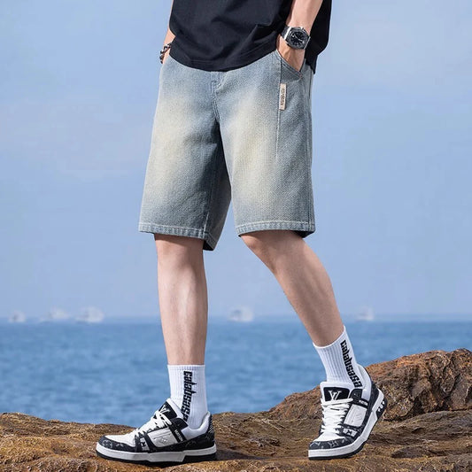 Men Trend Starry Sky Pattern Jeans Male Summer American Vintage Lightweight Breathable Denim shorts Loose Straight Casual Shorts