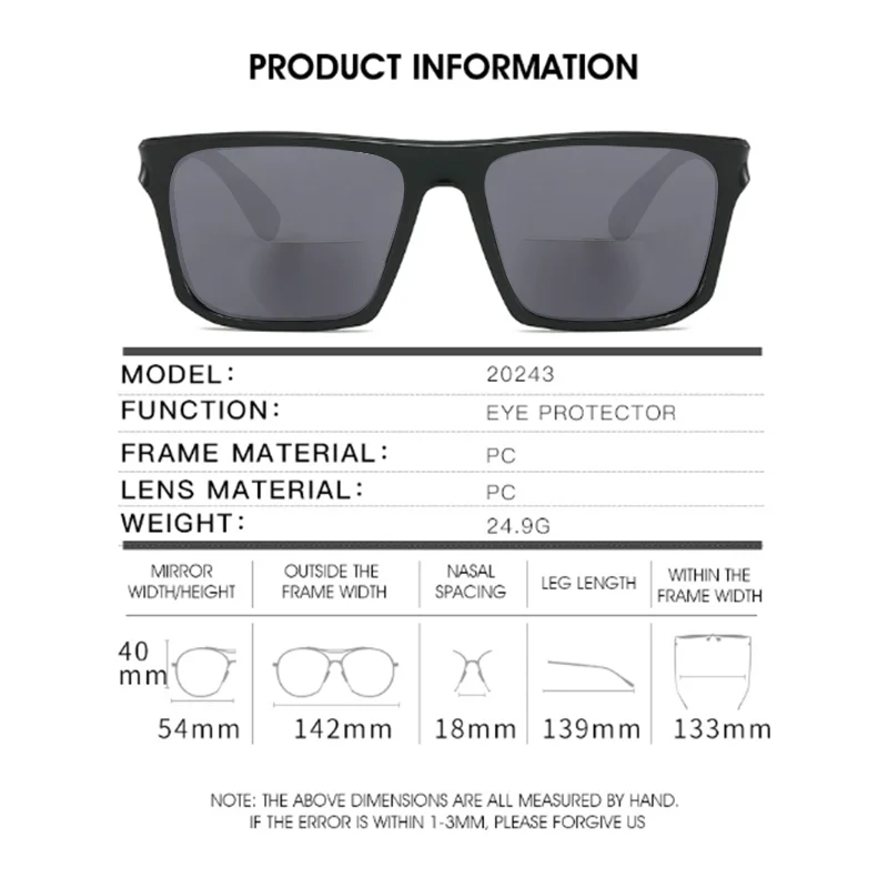 Men Women Square Bifocal Far Near Dual Vision Reading Glasses Trendy Driving Fishing Shade Presbyopia Eyewear Customize Lens