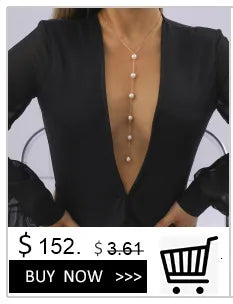 IngeSight.Z Sexy Single Row Round Imitation Pearls Bra Chest Chain Necklace Women Simple Copper Link Chain Bikini Body Jewelry