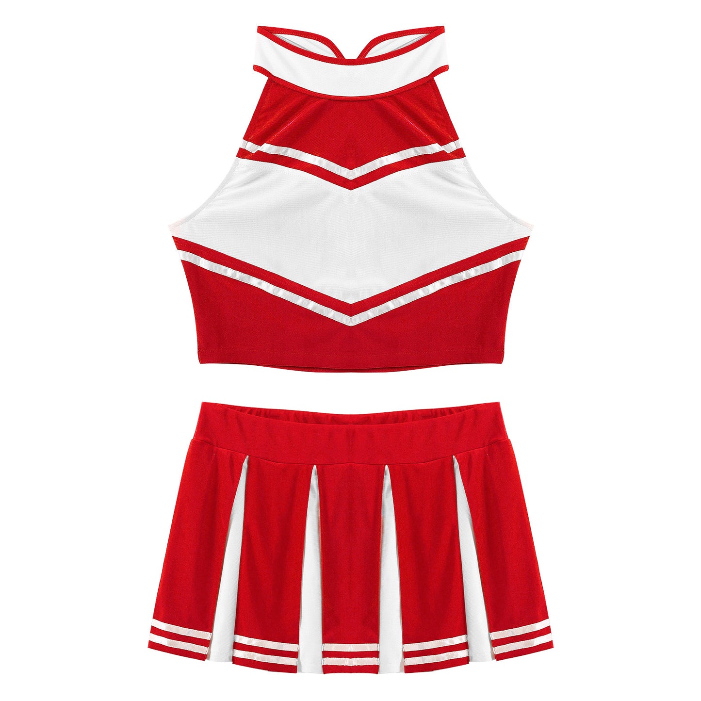 Women Cheerleading Cheerleader Costume Uniform School Girls Carnival Cosplay Outfits Stand Collar Crop Top with Mini Skirt