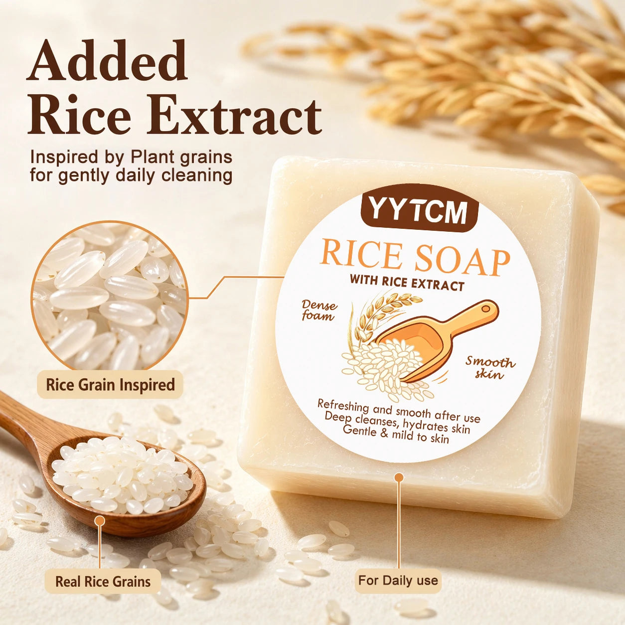 YYTCM Rice Extract Soap Gentle Hydrating Cleansing Bar For Face & Body