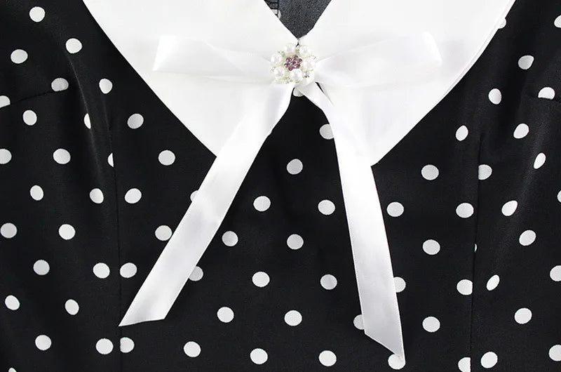 Polka Dot Printed Maxi Dress Women Fashion Chic Puff Sleeve Patchwork High Waist Slim Robes 2025 Elegant Party Long Dress Gowns