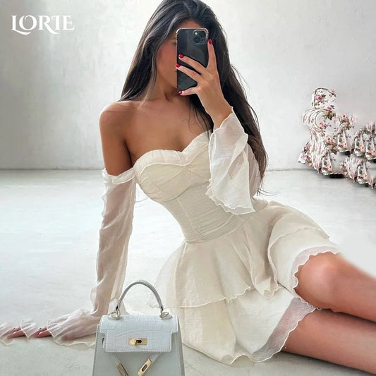 LORIE Vintage Ruffle Short Mermaid Wedding Dress Off Shoulder Sweetheart Corset Mini Bridal Gown Princess Bride Gown Customized