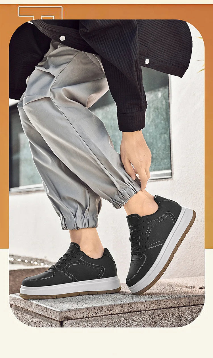 Men's Invisible Height Increasing Elevator Shoes Lace-up Sporty White Sneakers 8/10cm Taller Size Plus Invisible Elevate Shoes