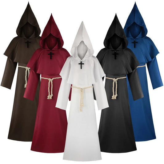 Halloween Grim Reaper cosplay costume Five Ghosts Costume Medieval Friar's Robe Monk Clothes Witch Priest Cos Costume