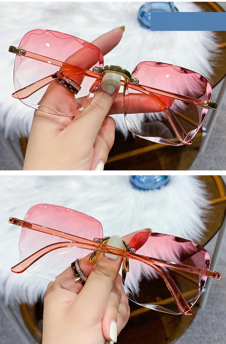 Square Rimless Fashion Sunglasses for Women Men Summer Gradient Sun Shades for Vacation Beach Travel（Not Include Glasses Case）