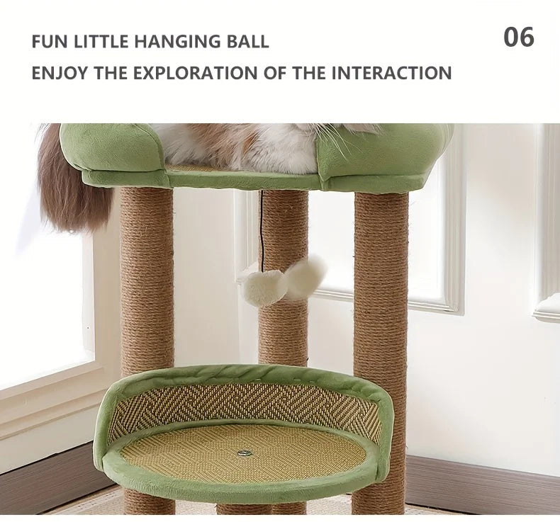 2-Tier Luxury Cat Tree with Sisal Scratching Posts, Multi-Level Cat Tower with Plush Perches & Hanging Toys, Durable Activity
