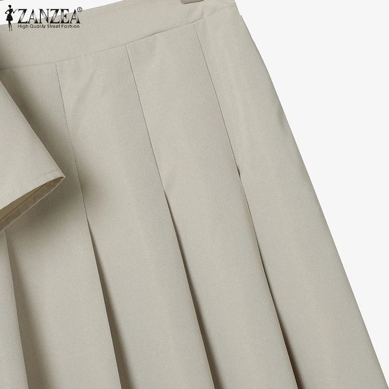 ZANZEA Vintage Outfits Women Fashion Office Dress Sets Solid Shirts A-Line Pleated Maxi Skirts Casual Suits 2025 Matching Sets
