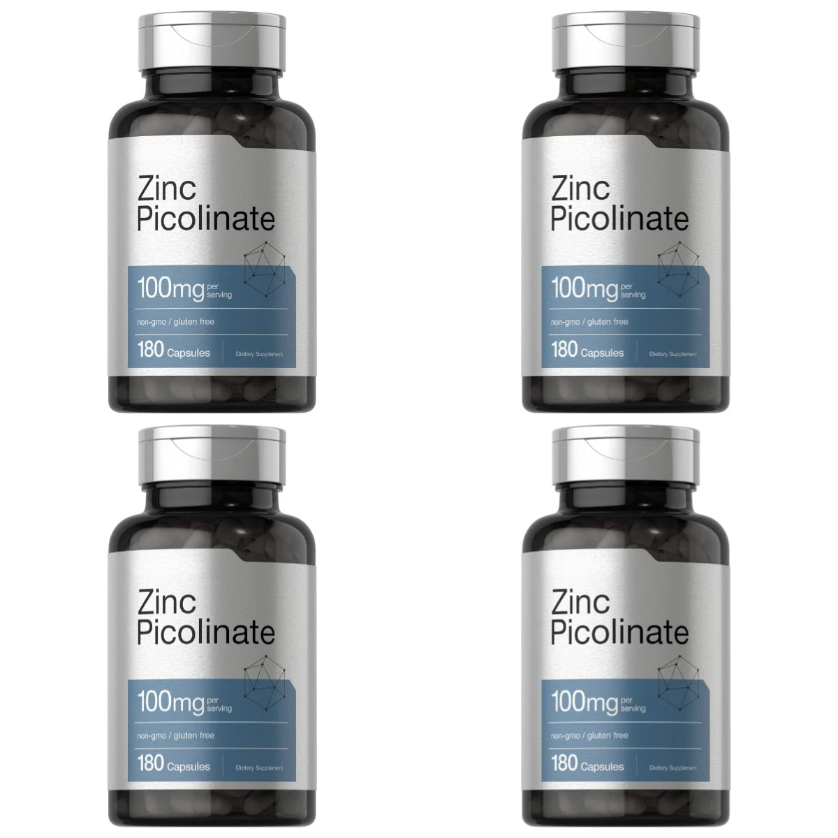 Zinc Picolinate 100mg 180 Capsules Mineral Supplement for Immune Support Skin Hair Nail Wellness Non-GMO Gluten Free for adults