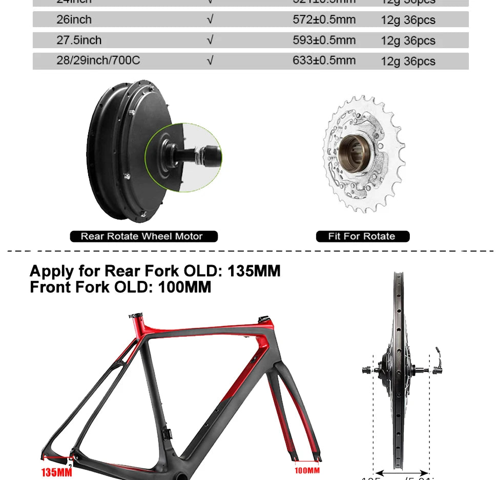 250W 350W 500W High Spedd Ebike Hub Motor & Assembled Wheel 20-29Inch 700C Tyre Electric Bicycle  Rotary Cassette Ebike Kit