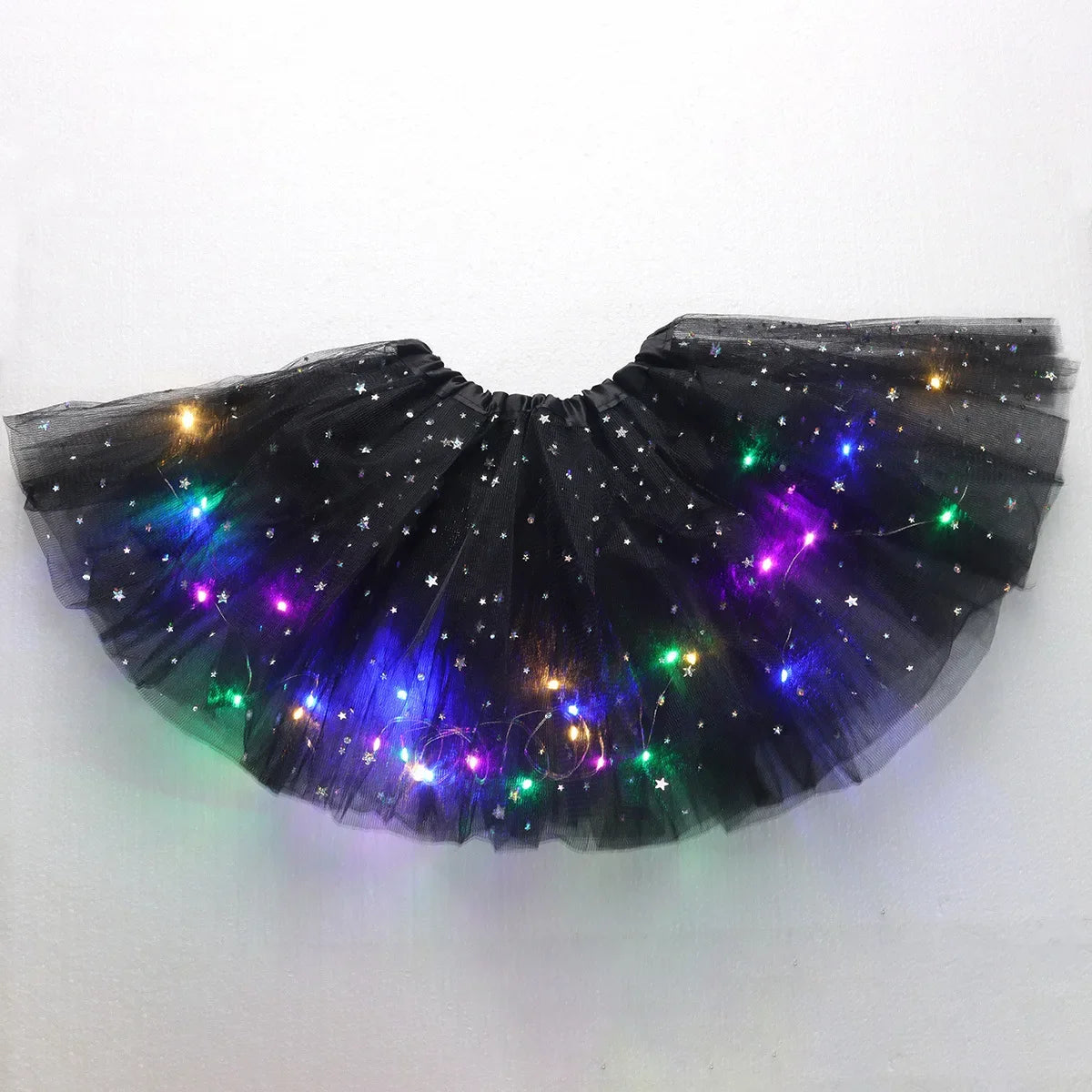 Children's Star Sequined LED Light-Up Tutu Skirt Halloween Carnival Party Girls' Glowing LED Skirt Half-Skirt Mesh Dress Costume