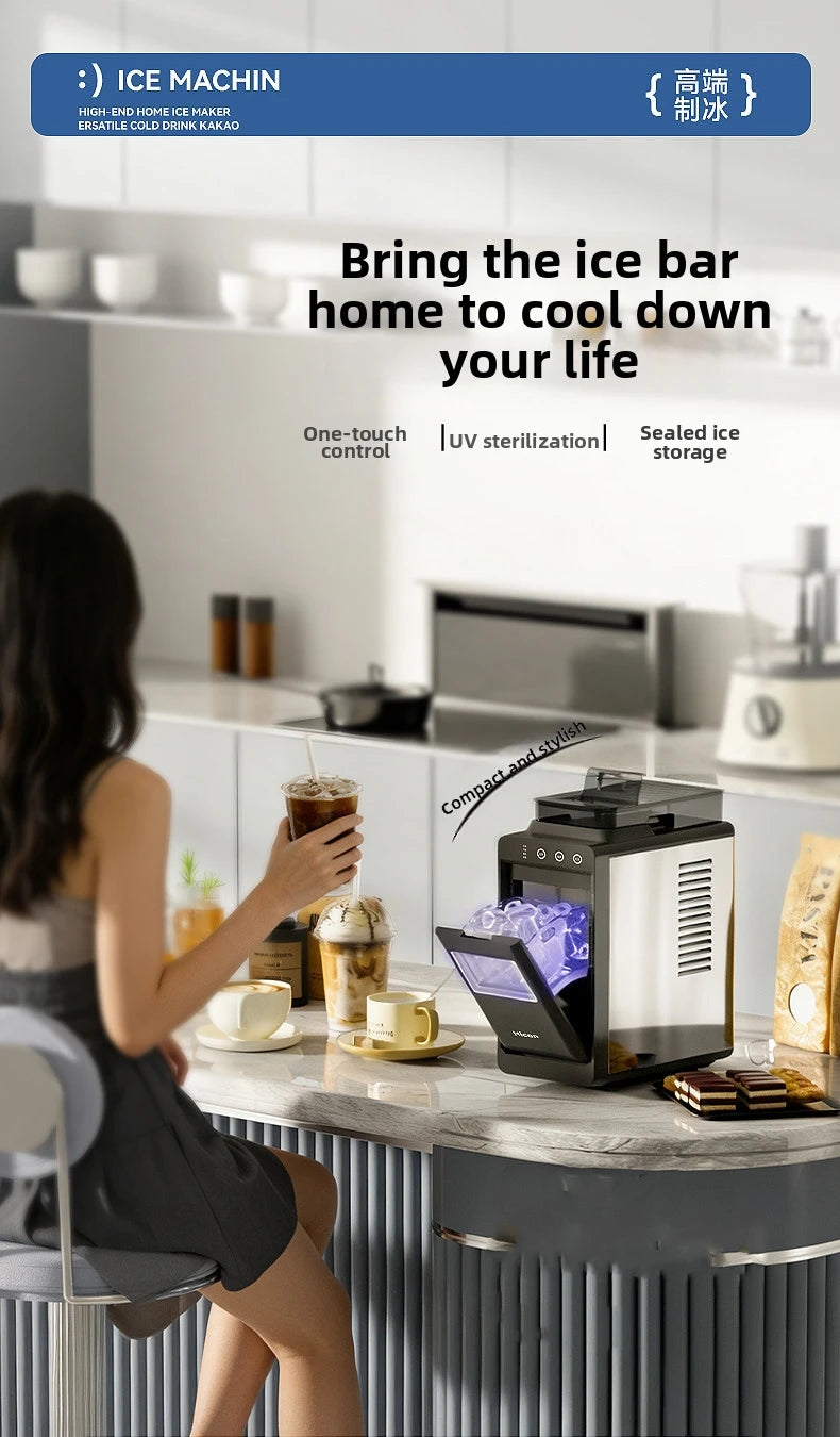 15KG Automatic Ice Maker Machine Compact Mini for Dorm/Office/Home Fast 8-Minute Round Ice Production  Energy-Saving Quiet