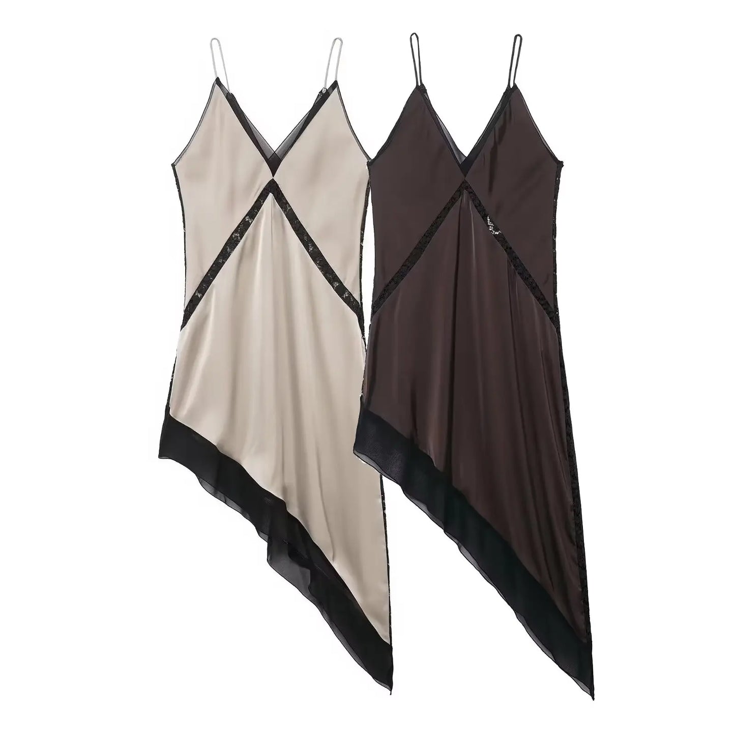 HH Women Sexy Satin Asymmetric Midi Dress Spring Summer Female Fashion Backless Sling V-neck Holiday Party Beach Short Dresses