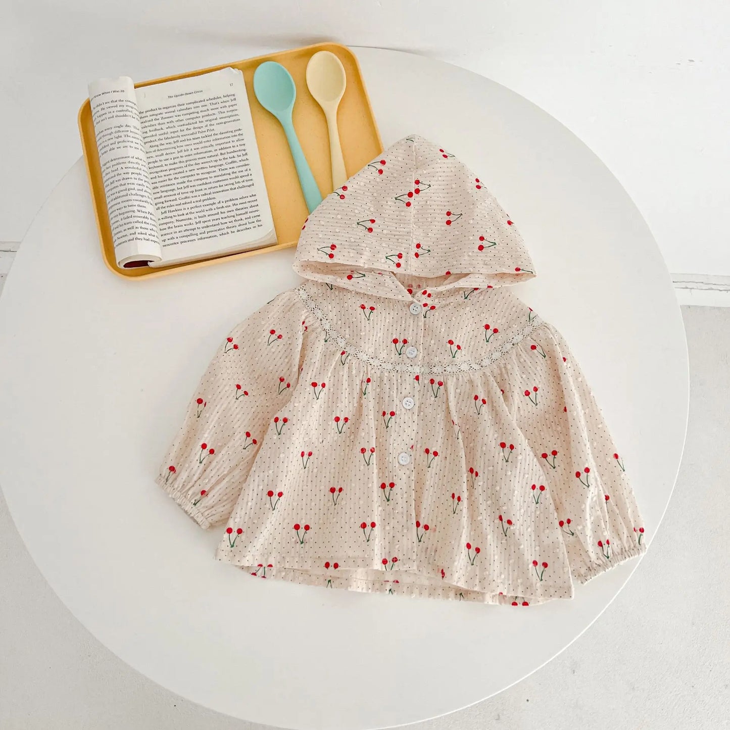 Summer Newborn Infant Baby Girls Thin Sun Protection Clothing Cherry Printing Hooded Coat Ventilate Jacket Kids  Baby Clothing