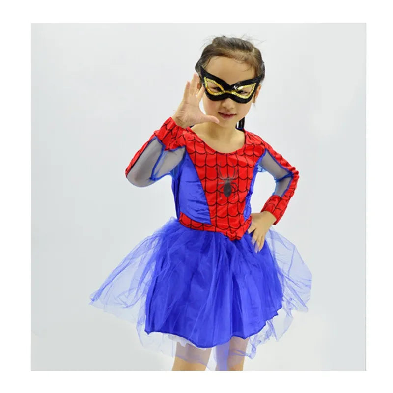 Kids Girls Spiderhero Costume Cosplay Spidergirls Dress Eye Mask Halloween Fancy Dress Clothing