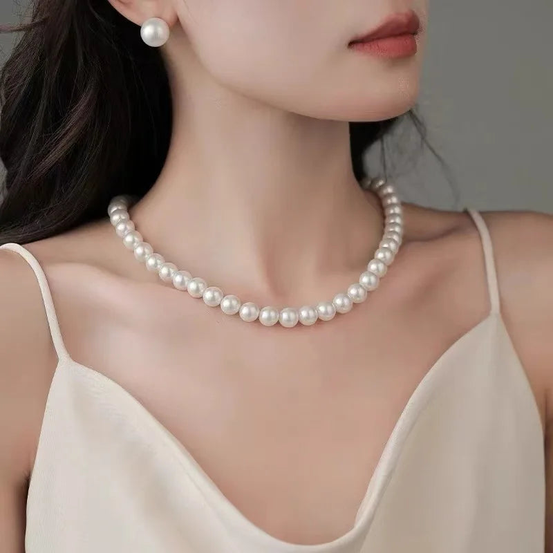 Fashion Elegant White Imitation Pearl Chokers Necklace For Women Men Wedding Banquet Necklaces Vintage Handmade Jewelry Gift