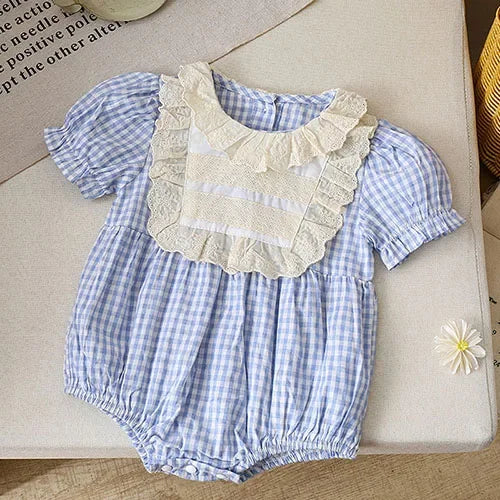 2025 New Summer Toddler Baby Girls Jumpsuit Short Sleeved Cotton Stripe Newborn Baby Girls Romper 0-24M Baby Girls Clothing