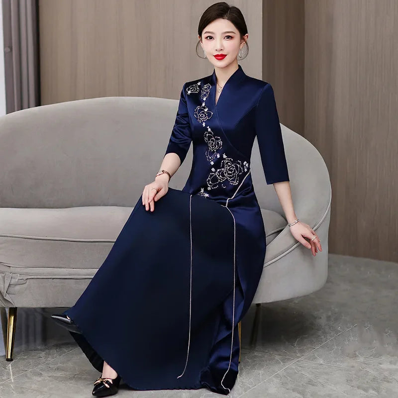 Elegant New Mom Wedding Dress Autumn Chinese Dress Daily Wearable Dress For Grandma Happy Marriage Gown