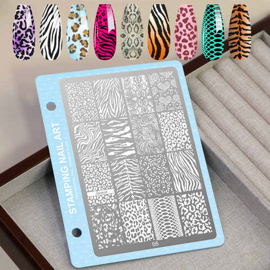 Print Nail Stamping Plate Leopard Snake Pattern Nail Art Stencil Stainless Steel Nail Stamp Template for DIY Manicure nial tools
