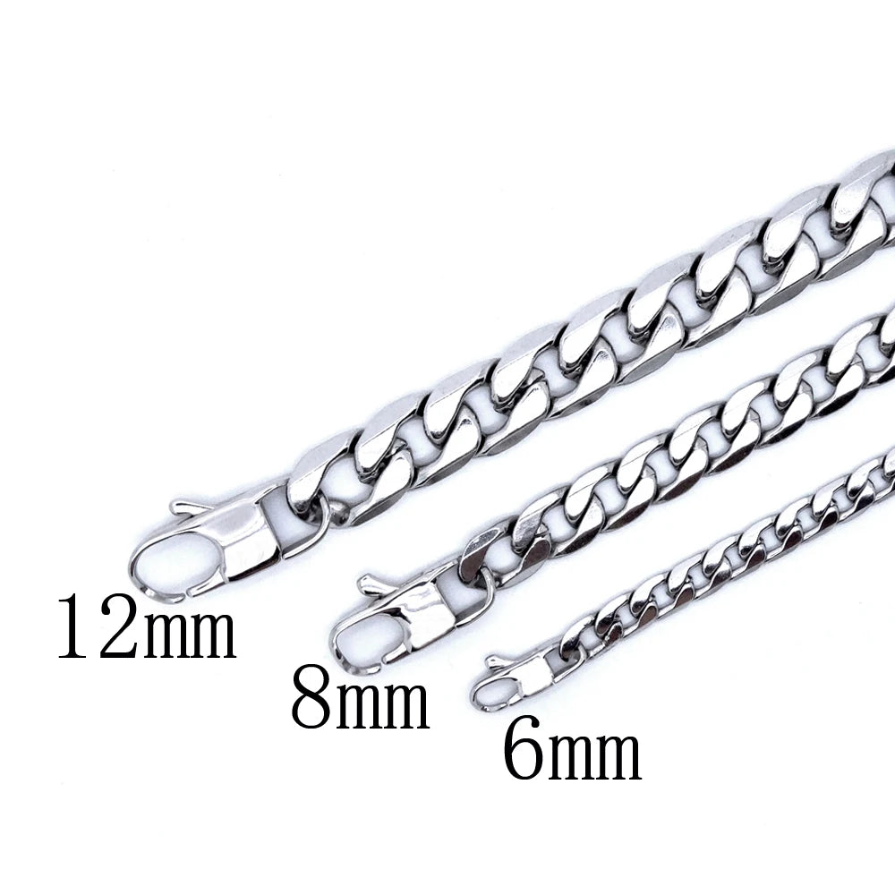 Stainless Steel Necklace  6/8/12mm Width Customize Length Men Curb Cuban Link Chain Punk Fashion Jewelry Factory Drop Shipping
