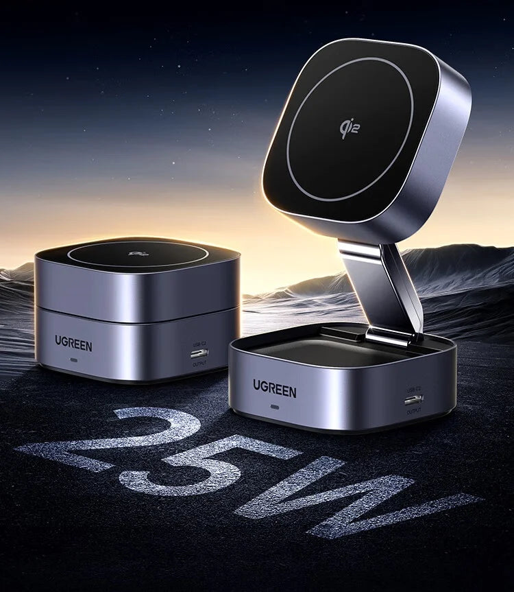 UGREEN Qi2 25W Magnetic Wireless Charger Stand Magsafe Fast Charger 2-in-1 Charging Stand For iPhone 16Pro 15 Pro Max/AirPods