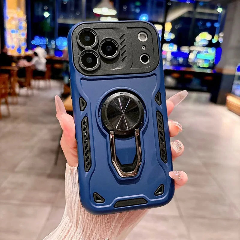 Luxury Armored 360° Rotating Metal Ring Protective Case For iPhone 11 12 13 14 15 16 17 Pro Max Invisable Bracket Phone Cover