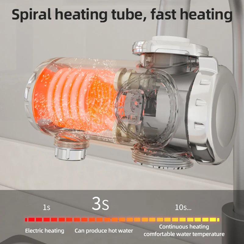 3000W Electric Water Heater Quick Install Instant Heating Faucet Hot and Cold Double Outlet Tap with Temperature Display 220V