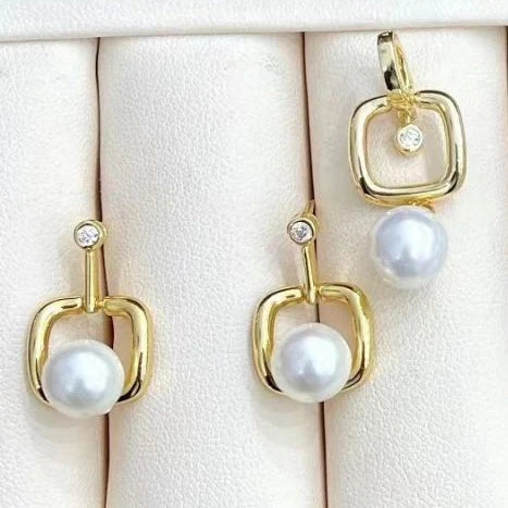 MeiBaPJ 8-9mm Natural Round Pearls Fashion Jewelry Set DIY 925 Silver Pendant Earrings Ring Fine Wedding Jewelry for Women