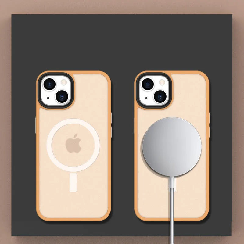 Matte Transparent Case For iPhone 13 12 15 16 17 14 Pro Max Air Cover For MagSafe Wireless Charger Protection Shell Shockproof
