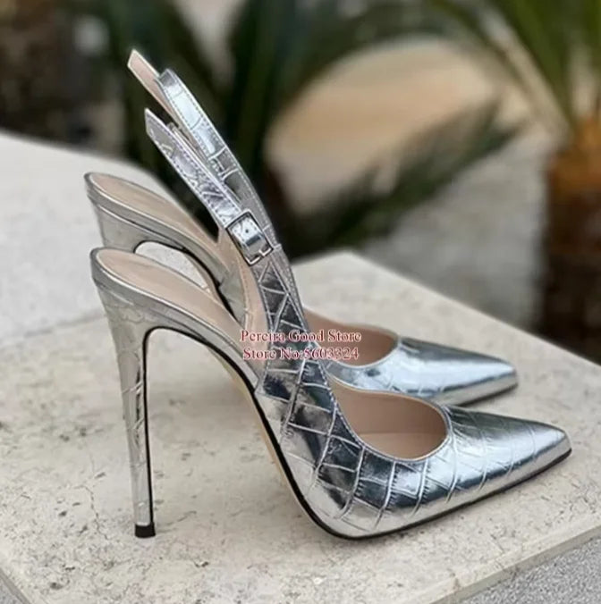 Yellow Snakeskin Slingback Pumps Pointy Toe Shallow Stiletto Heels Dress Shoes Cut-out Heels Women Shoes 12Cm 10Cm 8Cm