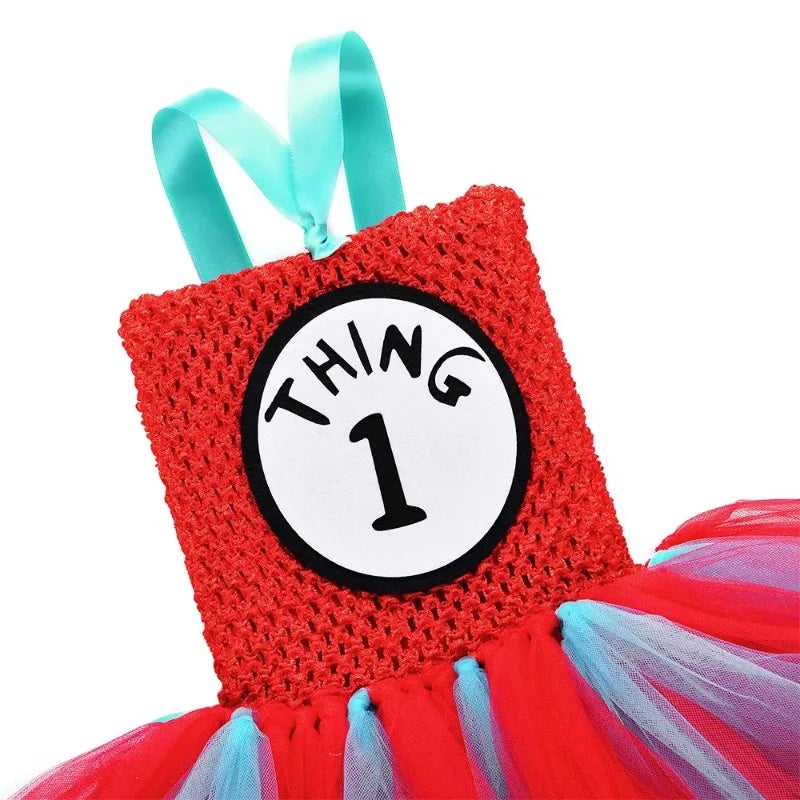 Halloween Thing 1 and Thing 2 Costumes Kids Blue Red Dr Seuss Tutu Dress Up Clothes Toddler Girls Birthday Party Princess Dress