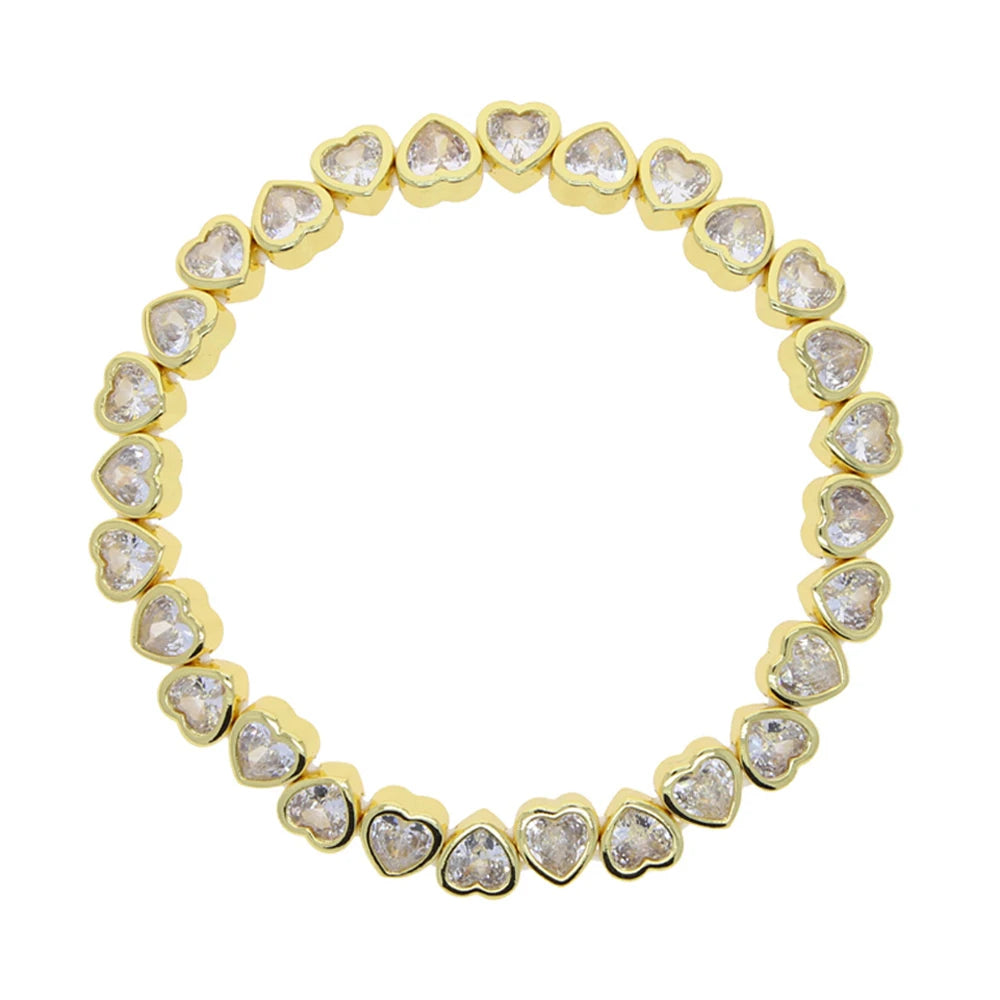 New Iced Out Bling CZ Geometric Stretchy Stretch Double Tennis Chain Bracelet Adjusted Size Bangle For Women Fashion Jewelry