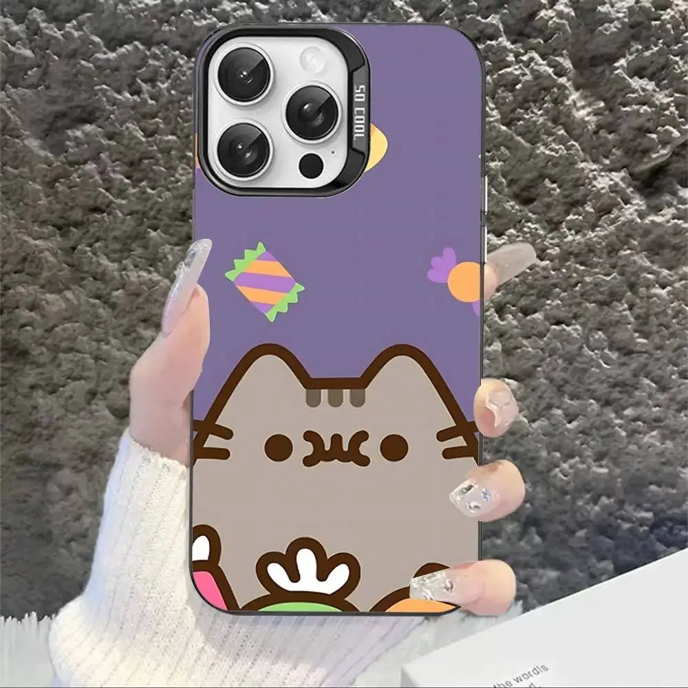 Cartoon P-Pusheens Cat Phone Case For IPhone 17 16 15 14 11 12 13 Pro Max Pro Plus Colored Silver Cover