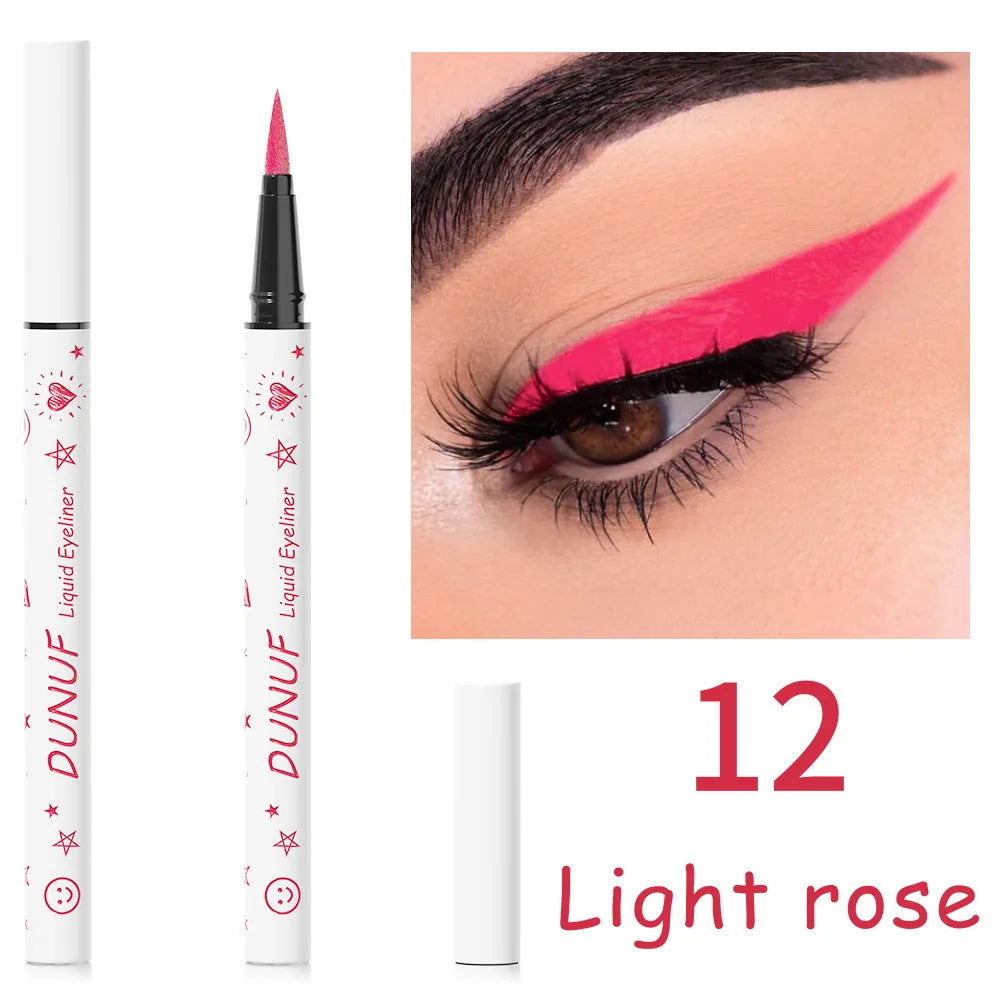 DUNUF New 12 Color Ultra-fine Matte Colorful Liquid Eyeliner Pencil Waterproof Lasting Makeup Eye Liner Pen Black Brown Cosmetic