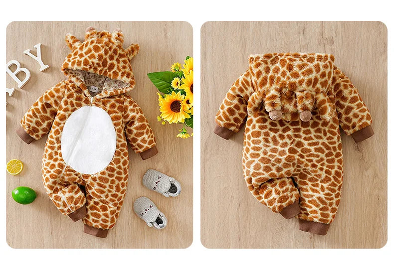 Autumn and Winter Baby Onesie Warmth Comfortable Giraffe Lovely Newborn Baby Boy Girl  0-18 Months Toddler Jumpsuit Hoodie Soft