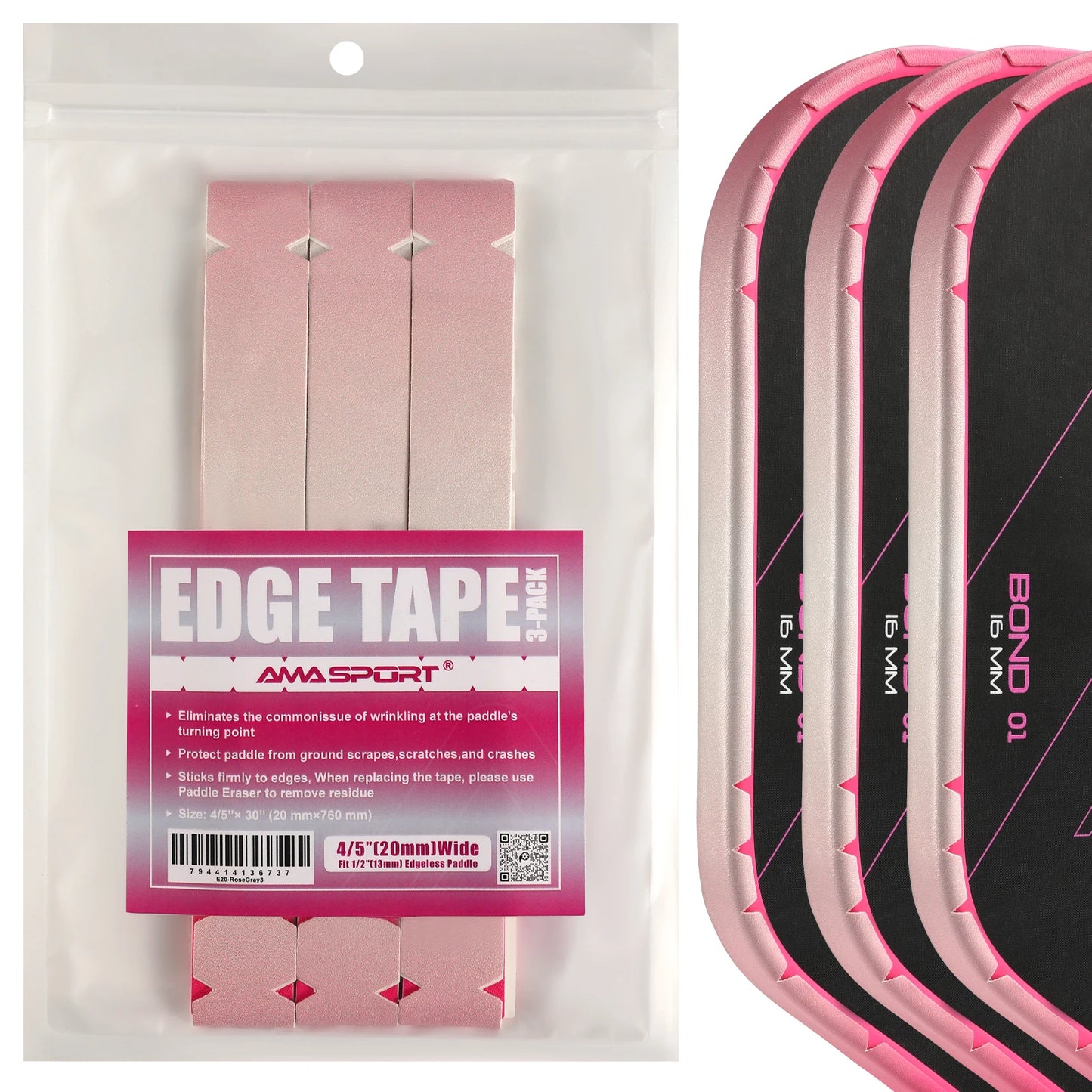 AMASPORT Pickleball Paddle Protection Tape 20mm/23mm/26mm  for 13mm/16mm/19mm Paddle-Navy Blue-Pickleball Edge Euard Tape