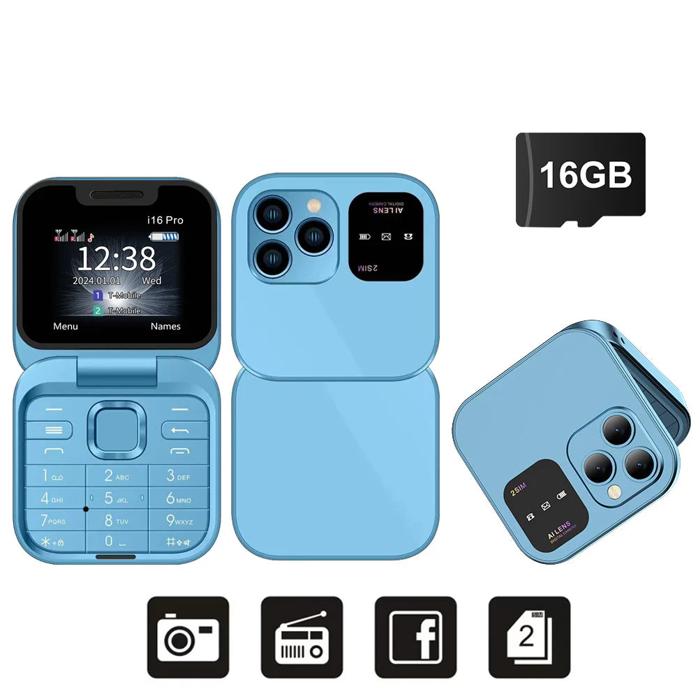 SERVO i16 PRO Flip Mini Mobile Phone Dual SIM Call Recording Speed Dial Magic Voice FM Radio 2G GSM Small Fold Button Telephones