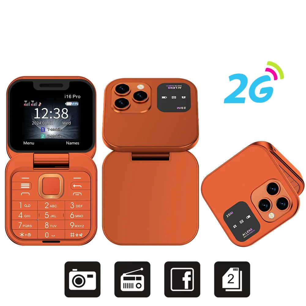 SERVO i16 PRO Flip Mini Mobile Phone Dual SIM Call Recording Speed Dial Magic Voice FM Radio 2G GSM Small Fold Button Telephones