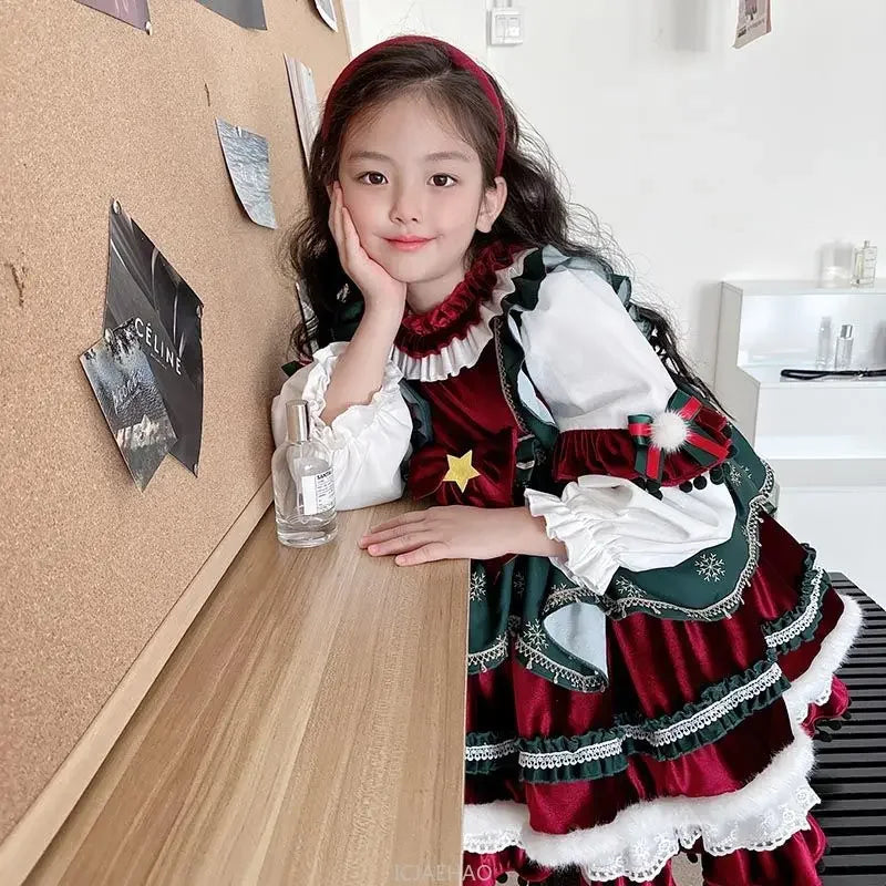 Party Dress Dresses Children Girls Performance Gown Kids Party Outfit Vestido Halloween Christmas Costume Velvet Lolita Princess