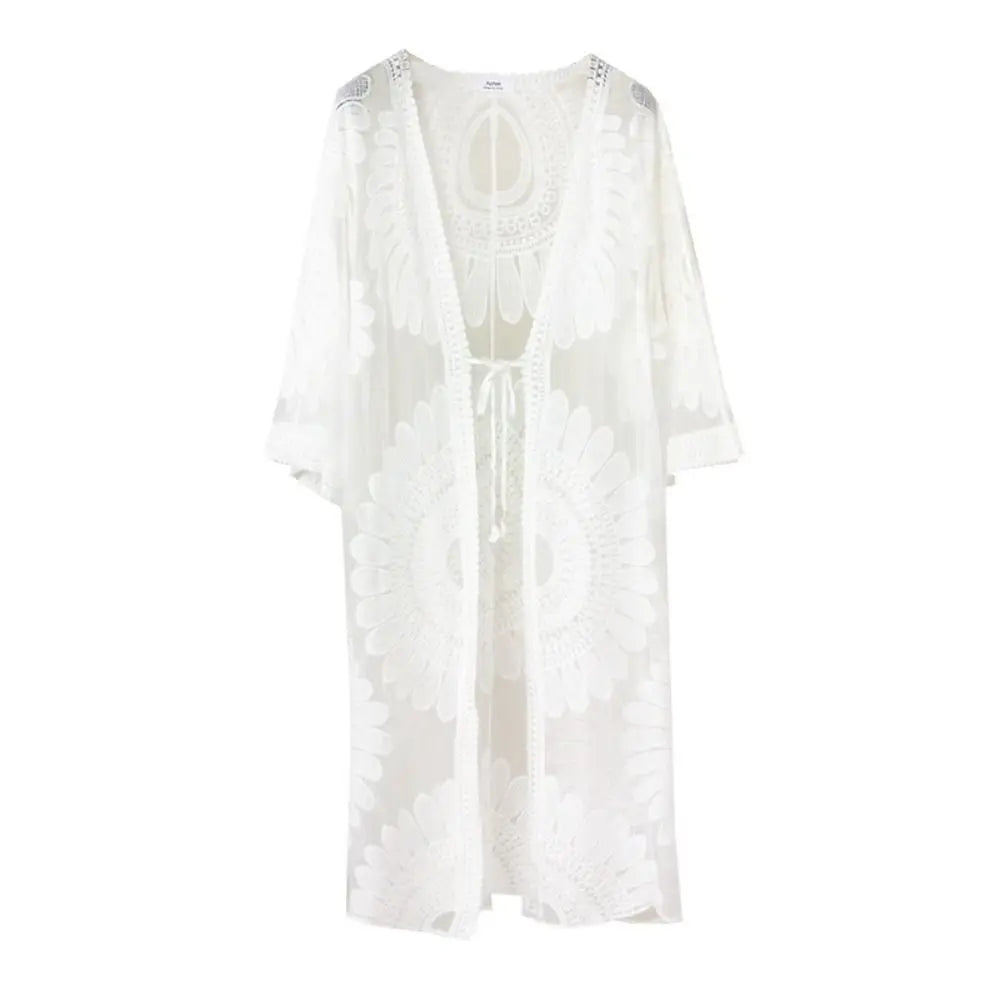 New Sun Protection Bikini Cover up V-Neck Sunflower Woman Bikini Cover-up Embroidered Lace Swimsuit Spring Summer